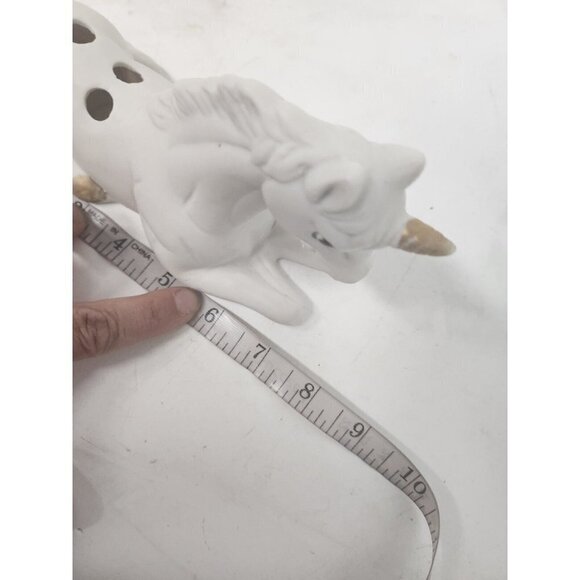 VINTAGE Rainbow Unicorn Figurine Ceramic Sitting Sculpture Matte White Gold - Picture 8 of 9